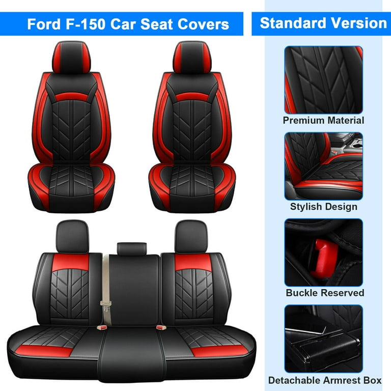 Car Seat Covers Fit for 2015-2022 Ford F150 Truck Waterproof Leather Full  Set Front Rear Seat Cushion Protector Black+Red