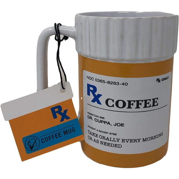 Mug Shaped Like RX Prescription Bottle Large Ceramic Novelty Funny Cute Cool Tea Coffee Mug 16 Ounce For Men For Women