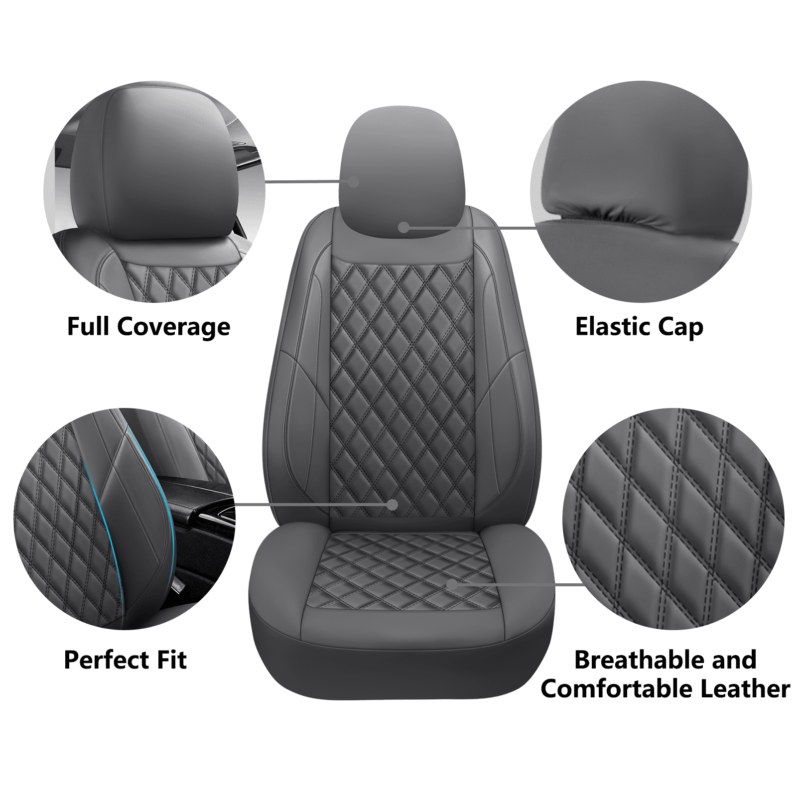 NS YOLO Premium Leather Car Seat Covers Front, Universal Fit for Cars, Trucks & SUVs, Waterproof Car Seat Cushion, Front Seat Protector, Gray