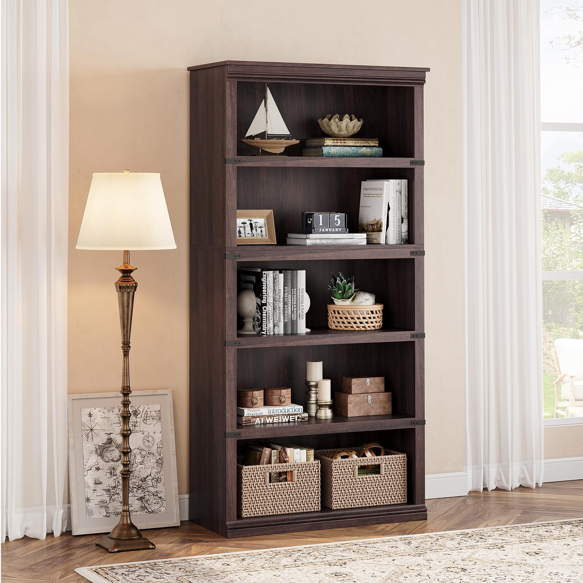 Huisuilinss 3/5 Tier Bookcase Bookshelf With Open Display Storage Shelves Floor Standing Unit Wooden Low Book Case Home Decor Furniture For Office Living Room Bed Room