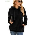 thumbnail image 4 of BadPiggies Womens Fuzzy Fleece Sweatshirt Casual Loose Sherpa Pullover Oversized Hoodie with Pockets (L, Black), 4 of 7