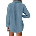 thumbnail image 6 of Fall Outfits For Women 2025 Spring Summer Solid Color Cotton Linen Pleated Belt Pocket Loose Casual Long Sleeved Shirt, Daily Wear 1PC, Blue 5XL, Size 3XL-5XL, 6 of 6