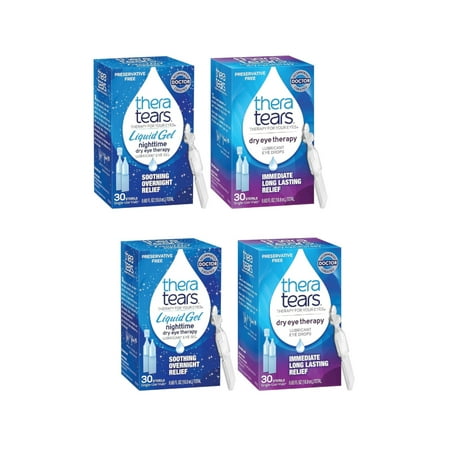 Thera Tears Dry Eye Therapy Lubricant Eye Drops & Nighttime Eye Gel .6 Fl Oz, 30 Ct. Each - Pack of 2