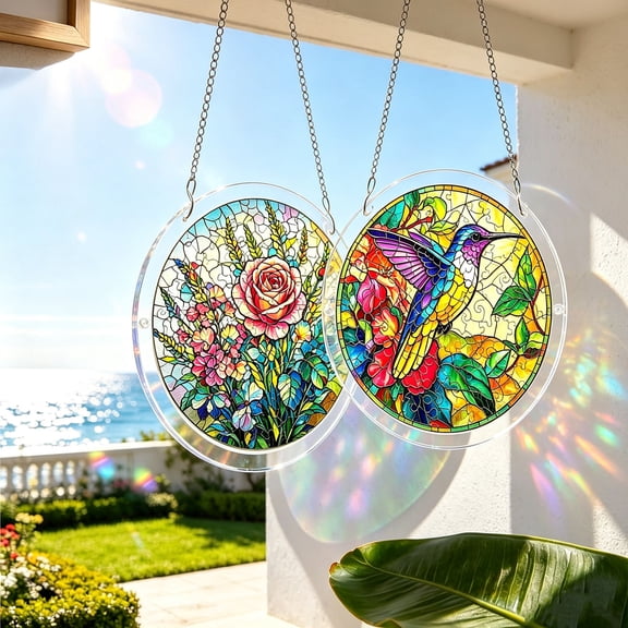 AZXY Stained Glass Rose Acrylic Puzzle Suncatcher 83 Pieces, Window Hanging Decorations Crystal Sun Catcher for Indoor Outdoor, DIY Craft Kit Stress Relief Gift for Adults