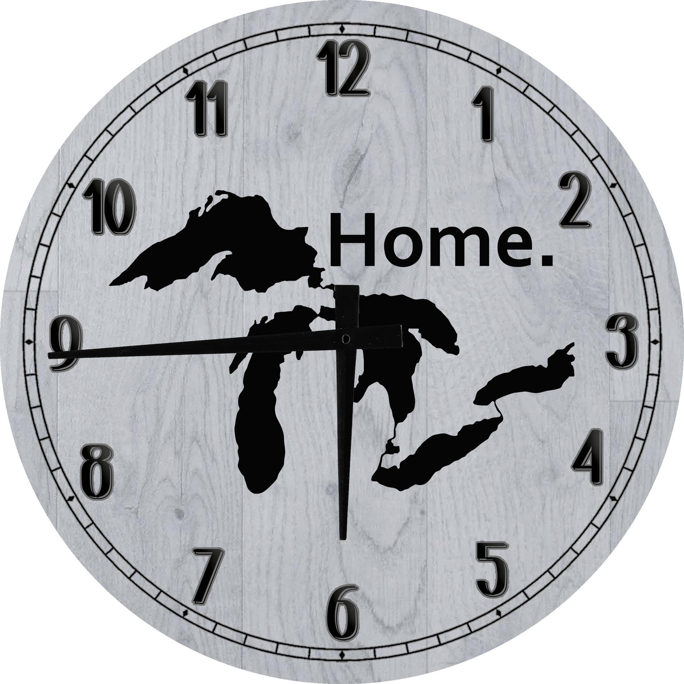 Wood Wall Clock 12 Inch State of Michigan Great Lakes Detroit Home Edition Round Small Battery Operated Gray Art - Walmart.com
