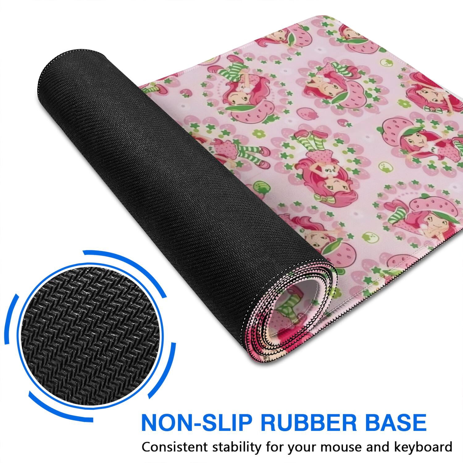 Long Mouse Pads for Desk,Strawberry Princess Pattern Desk Mats on Top Of Desks, Desk Mouse Pad Extra Large with 3mm Non-Slip Base and Stitched Edge for Gaming,Office,Work,Home 35.4"x15.7"