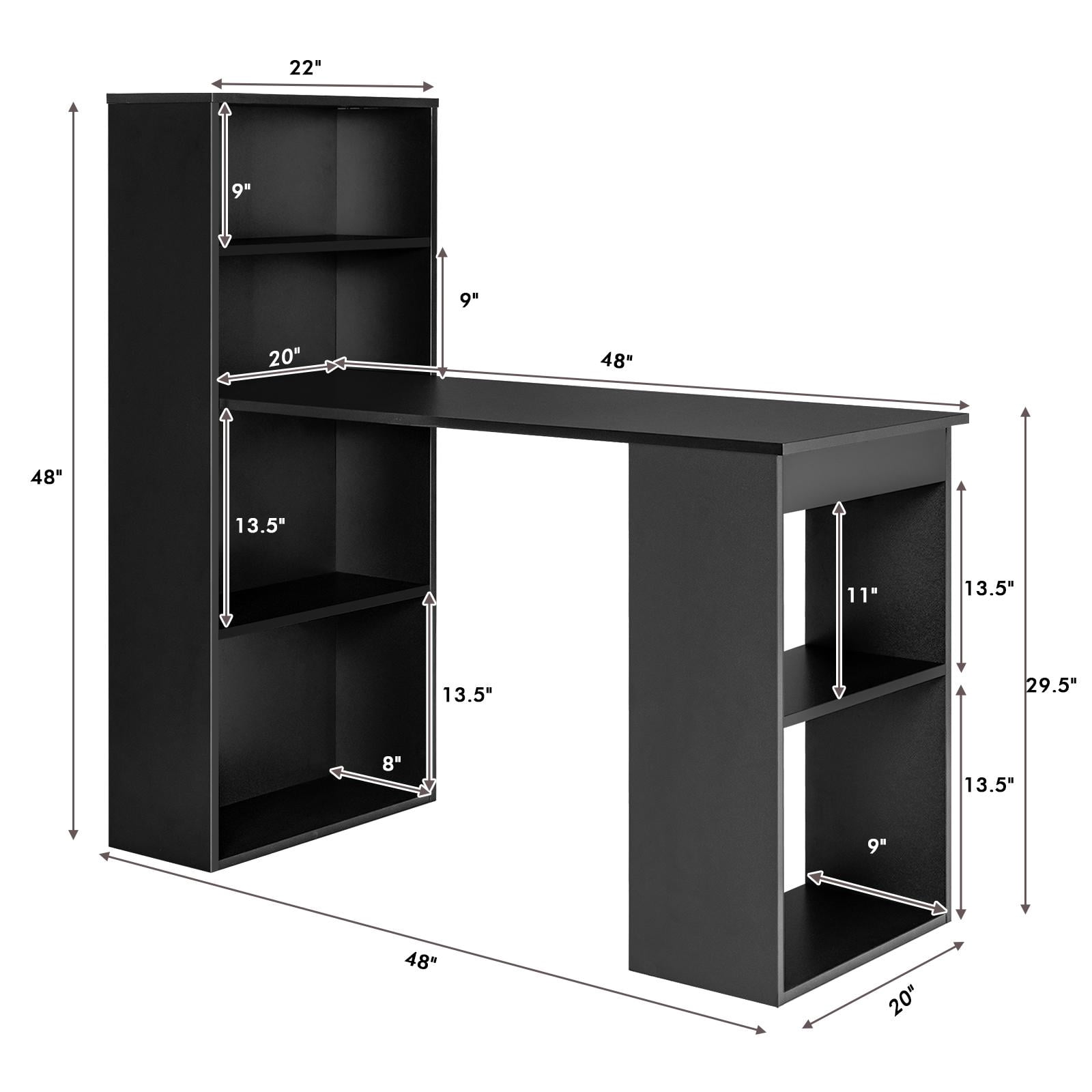 Giantex Computer Desk w/Bookcase, 48” Modern Compact Writing Desk, Reversible Study Workstation for Home, Office & Dorm, Easy Assembly, Black