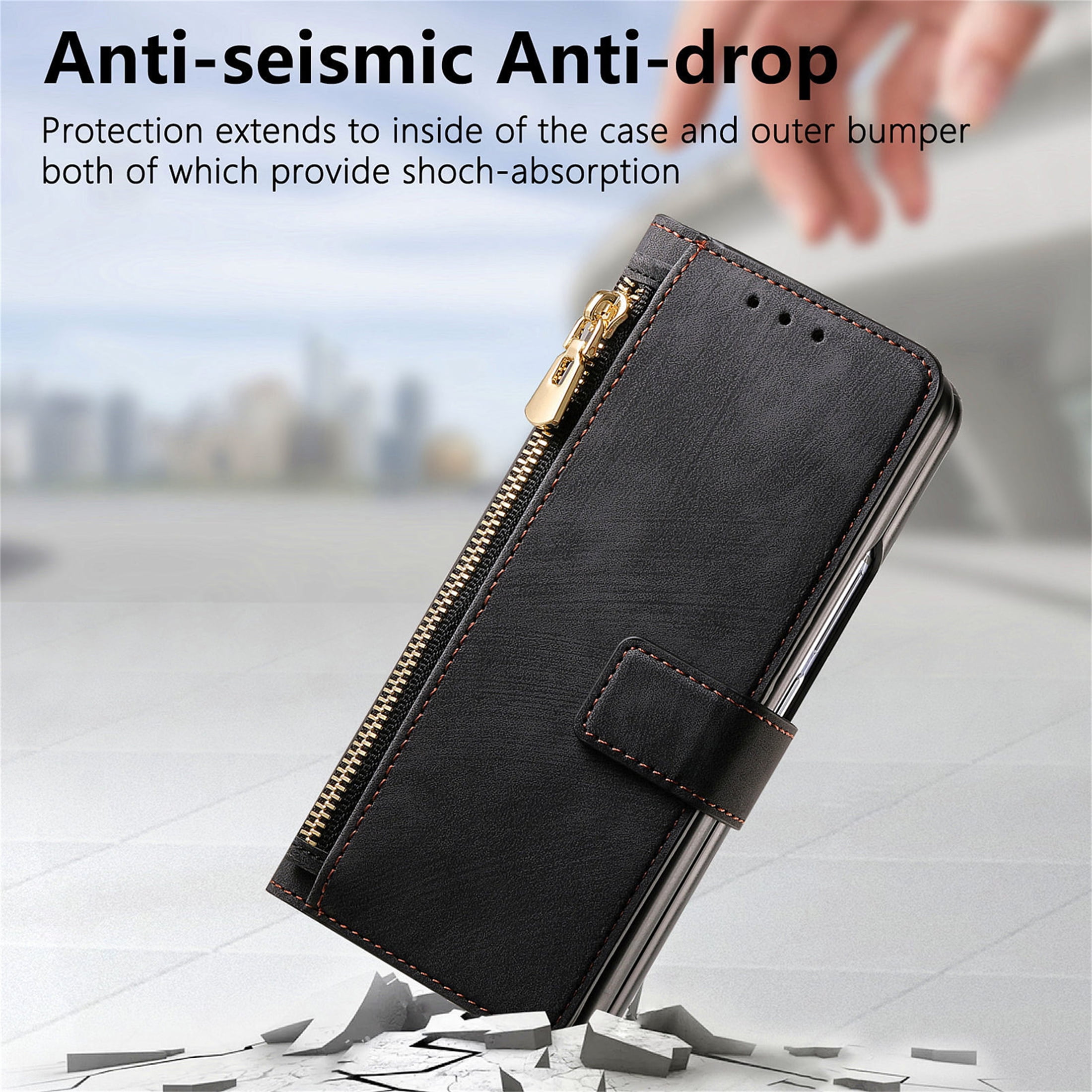 CCSmall for Samsung Galaxy Z Fold 6 5G Detachable Magnetic Wallet Phone Case, RFID Blocking Material Retro Folio Flip Leather Case Zipper Purse Cover with Card Slots for Galaxy Z Fold6 KQX Black