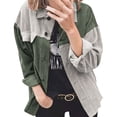 thumbnail image 1 of IROINID Veste Surchemise Courte pour Femmes Rayures Manches Longues Cardigan Long Décontracté Patchwork, Vert, 1 of 8