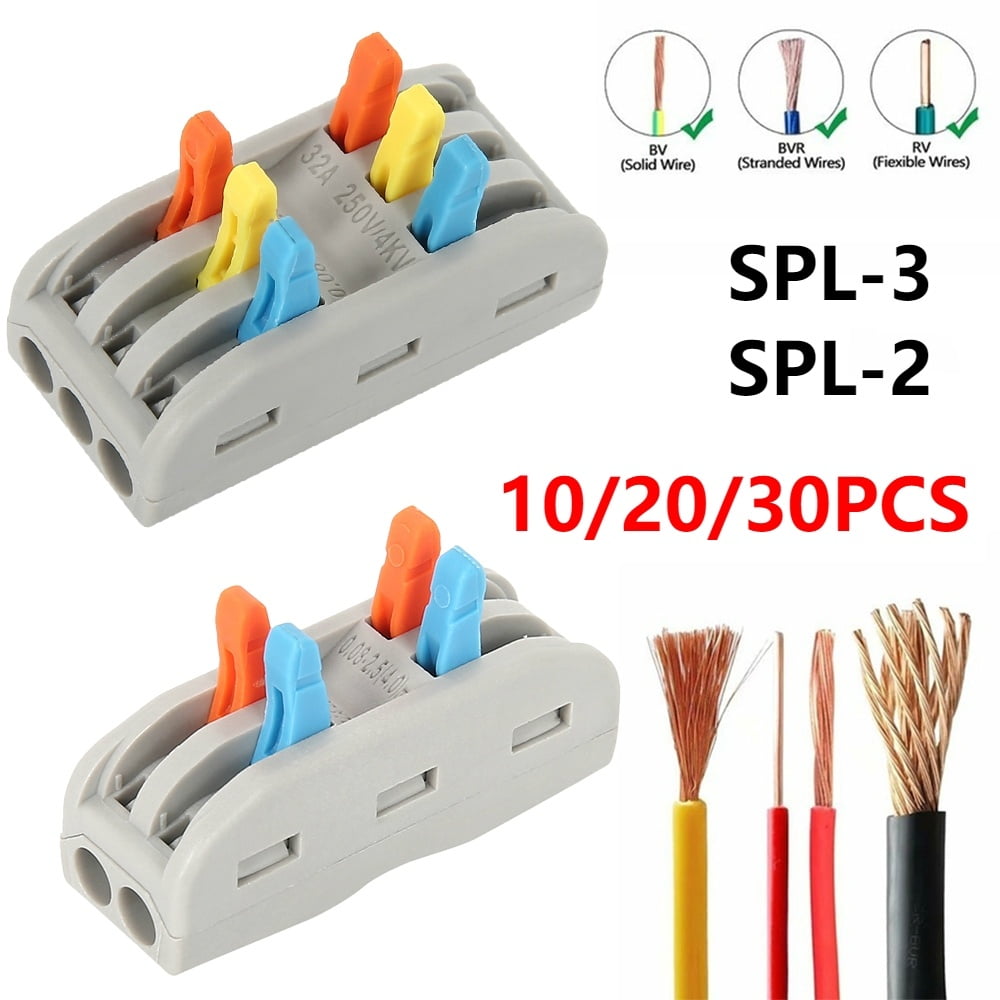 10Pcs Spring Lever Reusable Terminal Block Wire & Cable Connector 2Way/3Way/5Way 