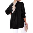 thumbnail image 3 of Womens Casual Button V Neck Long Sleeve Shirts Oversized Solid Blouses Tops Black M, 3 of 7