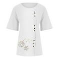 thumbnail image 4 of Patlollav Womens Short Sleeve Tops Plus Size Casual Loose Button Cotton Linen Top, 4 of 6