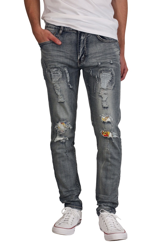 Tear Jeans with Contrast Fabric Backing 