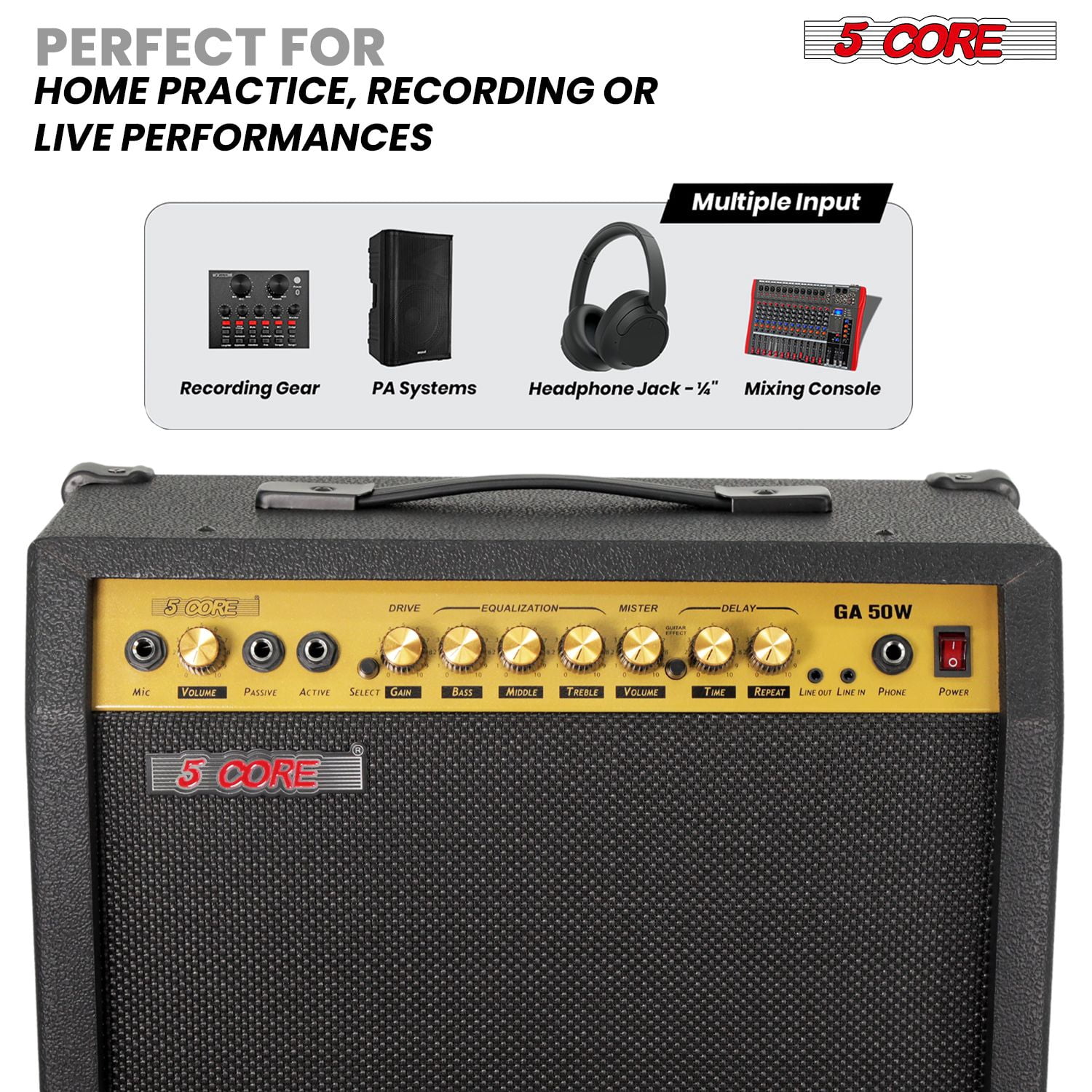 Guitar Amp 50 Watt Electric Amplifier w Built in 8" Speaker Portable Mini Amps w Aux