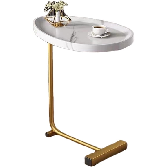 C-Shaped Side Table & End Table for Small Spaces and Living Room, Modern C Nightstand Suit for Sofa Couch and Bed, White top with Golden Metal Frame 17.72"x11.8"x23.62"