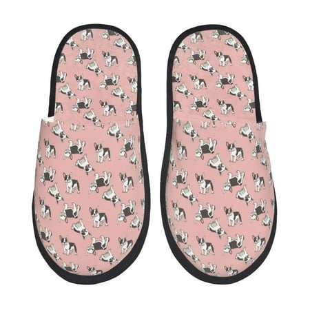Balery French Bulldog 1 Slient Indoor Furry Fleece Comfort House Shoes Soft Non-Slip Home Shoes Cotton slippers House Slippers-- Large