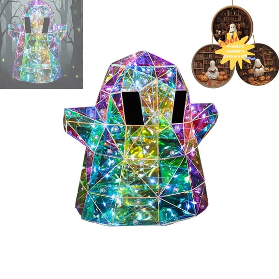 Prismatic Iridescent Spooky Ghost, Halloween Ghost Decorations,LED Iridescent Ghost Light,Halloween Light Up Ghost, DIY Detachable Lids Scene Decoration Lights Indoor Night Lights(Ghost)