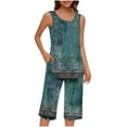 thumbnail image 2 of QATAINLAV Women's Pajamas Outfits Casual Pleated Tank Tops Matching Cropped Pants 2 Piece Sets Lightweight Sleeveless Sleepwear Lounge Set Navy XL, 2 of 7