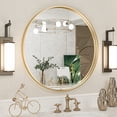 thumbnail image 1 of ZXNYH 48 x 30 Inch Brushed Silver Bathroom Mirror for Wall Brushed Brass Metal Rounded Corner Rectangle Mirror Metal Frame Deep Set Design Hangs Horizontal Or Vertical, 1 of 4