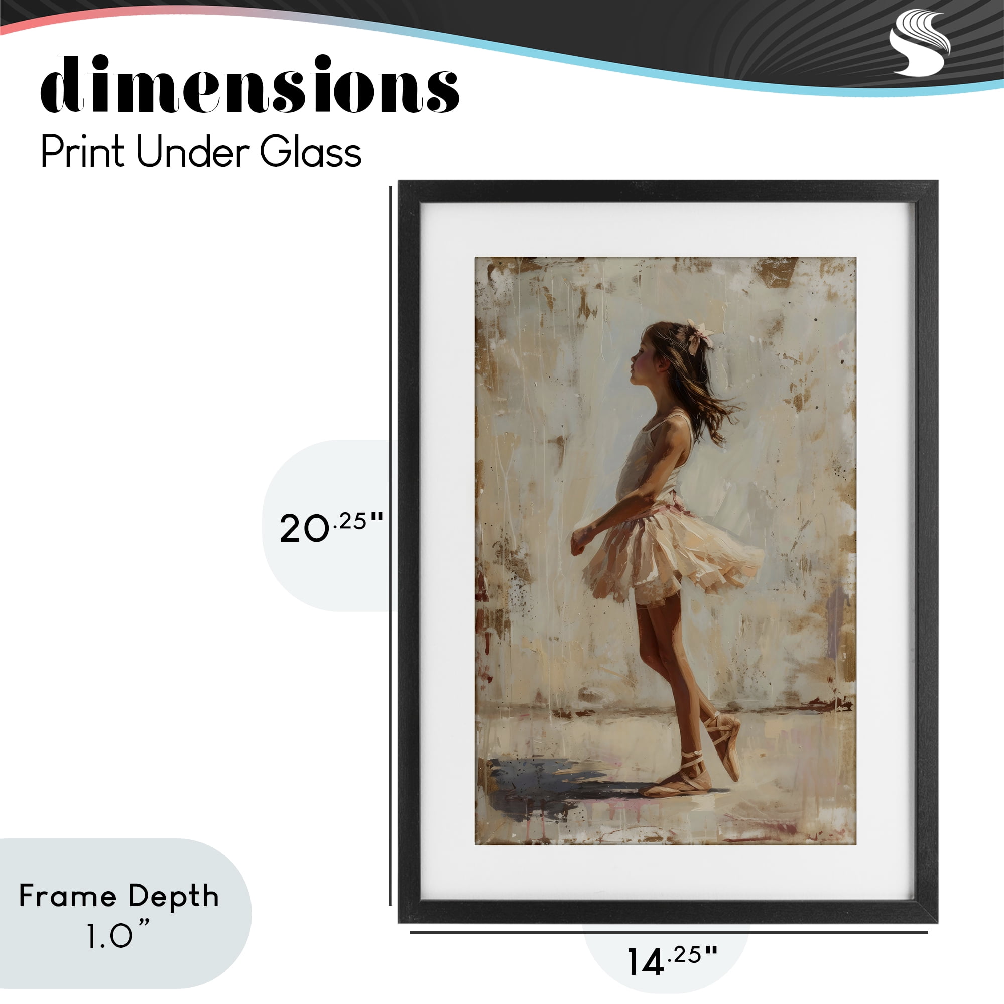 Stupell Industries Ballerina in Soft Light Black Framed Print Under Glass, design by Creative Studio