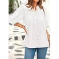 thumbnail image 6 of PRETTYGARDEN Women's Summer Short Lantern Sleeve Tops Loose Fit Button Down Shirt Casual Pleated V Neck Blouses, 6 of 7