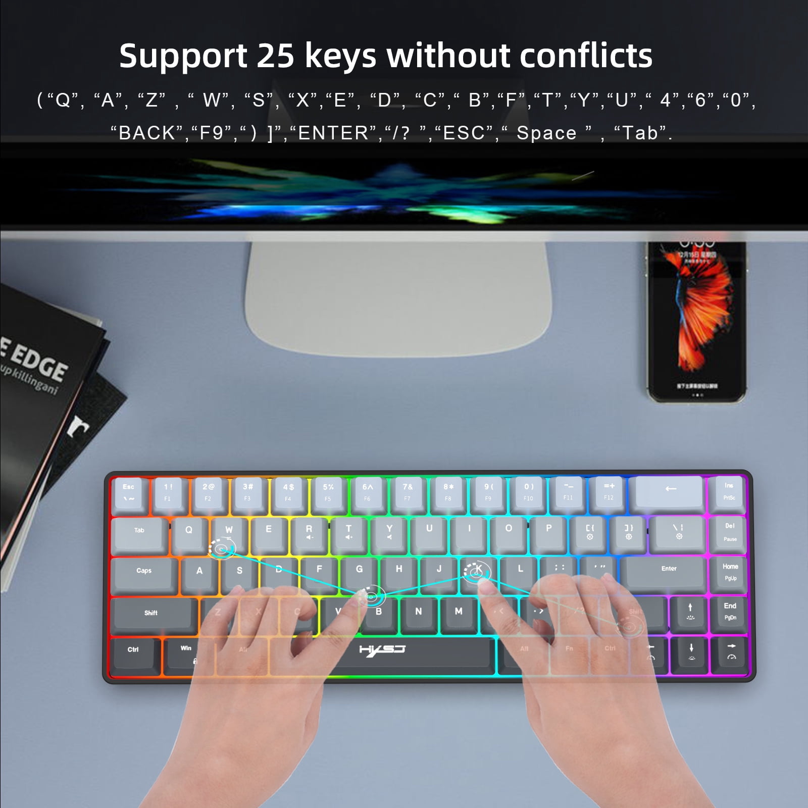 Gaming Keyboard Wired,60% 68 Keys Mini Keyboard Multimedia & Anti-ghosting Keys for Windows Computer Laptop PC Mac Gamer,Gray and Black