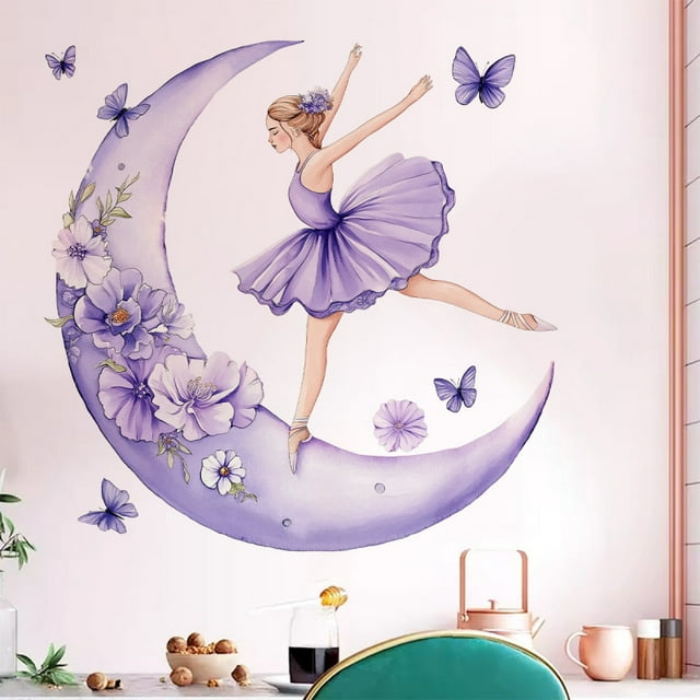Adhesivos de pared con diseño de bailarina iluminada por la luna, elegante chica bailando, 40 x 40 c