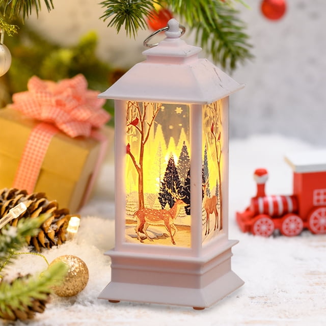 Christmas-Themed LED Flame Effect Candle Lantern, Battery-Powered Table Lamp for Desktop, Mantel & Holiday Centerpiece