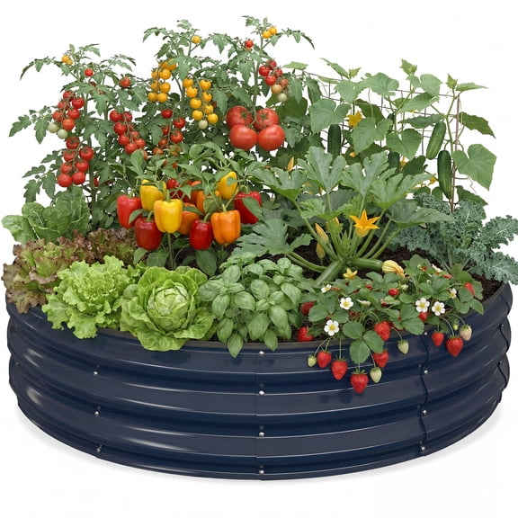 Raised Garden Bed 4x4x1ft, Quccifan Heavy Duty Round Galvanized Metal Planter Box for Vegetables Flowers, Durable Garden Bed for Backyard Patio Balcony, Gray