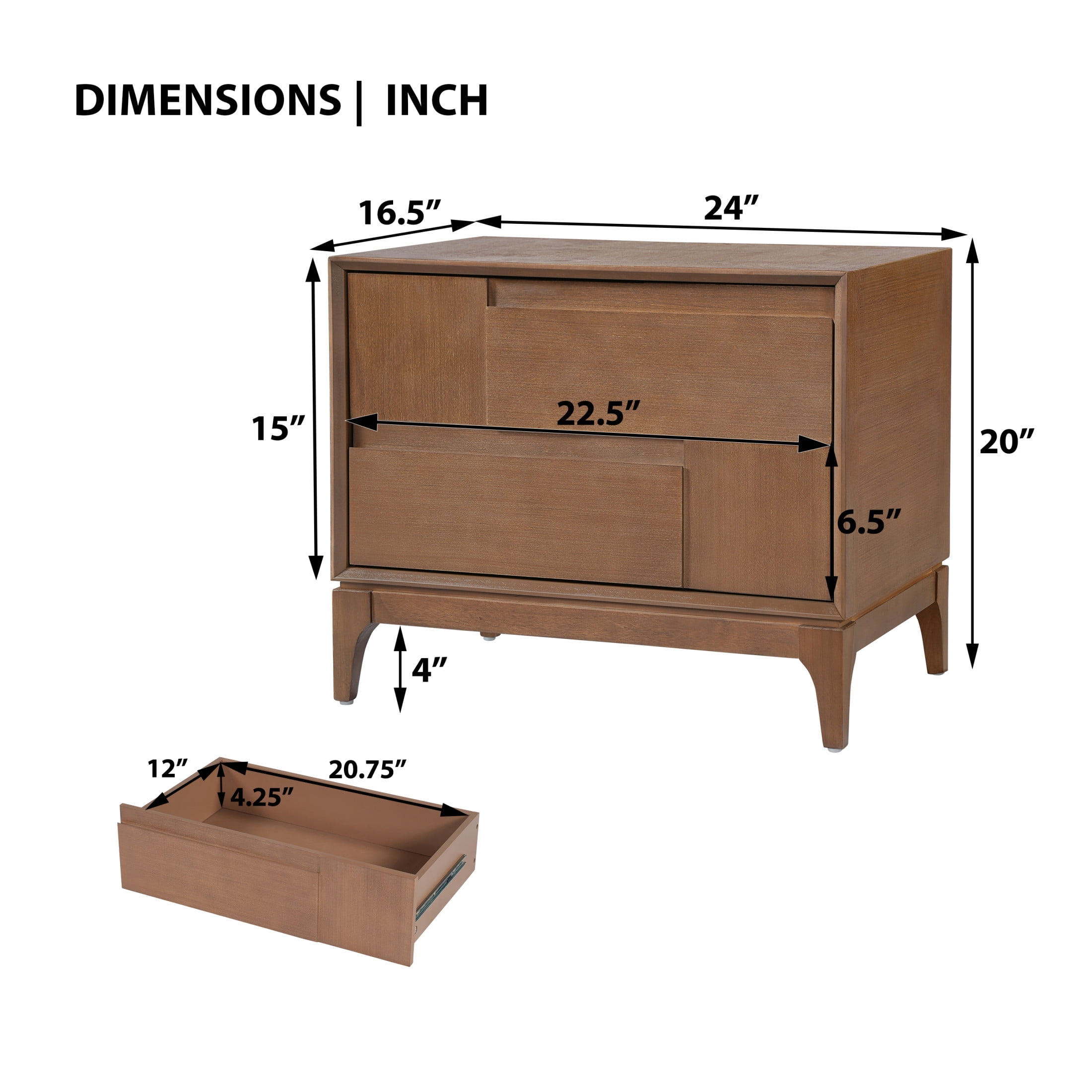 Christopher Knight Home Modern Mid-Century Nightstand with 2 Drawers, Unique Geometric Design, Brown, Set of 2