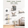 thumbnail image 2 of 5-in-1 Cat Wall Shelves, Solid Wood & Velvet & Sisal Scratcher, 44lbs Max Load, Wall Mounted Cat Furniture for Climbers, Cat Climbing Wall System, Fits Drywall & Solid Walls - Light Gray, 2 of 3