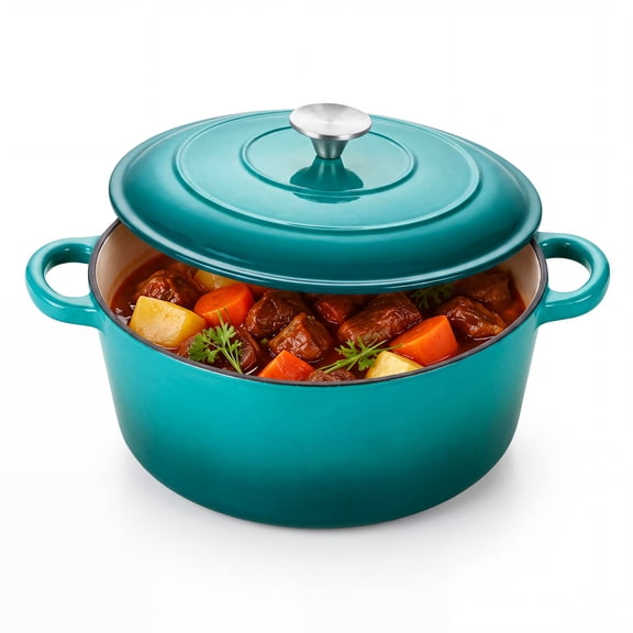 Coliware 5 Quart Enameled Cast Iron Dutch Oven with Lid, Round Dutch Oven Pot with Dual Handles - Teal