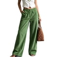 thumbnail image 2 of Stralyhd Wide Leg Pants Woman Corduroy High Waisted Button Up Work Pants Women Trendy Business Casual Outfits Comfort Fit Trousers Green M, 2 of 4