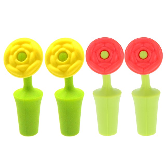 4 tapones de silicona para botellas de vino con forma de rosa para bares, clubes y fiestas (2 rosas rojas + 2 rosas amarillas)