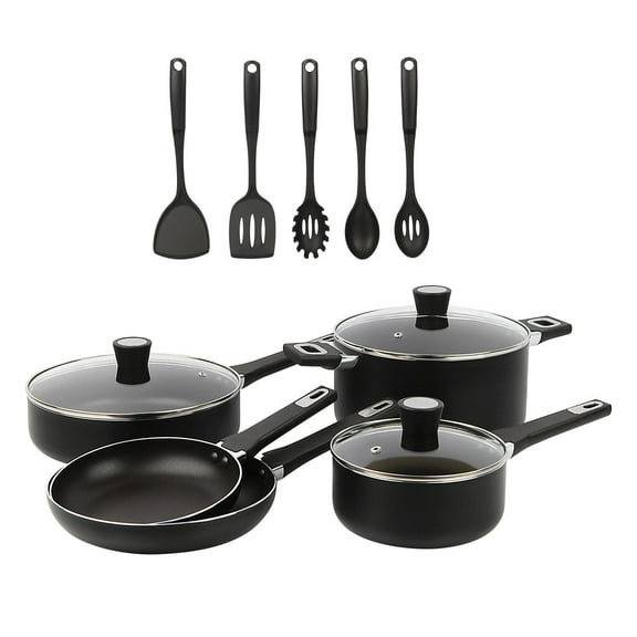 Mainstays Aluminum Nonstick 13pcs Cookware Set Black
