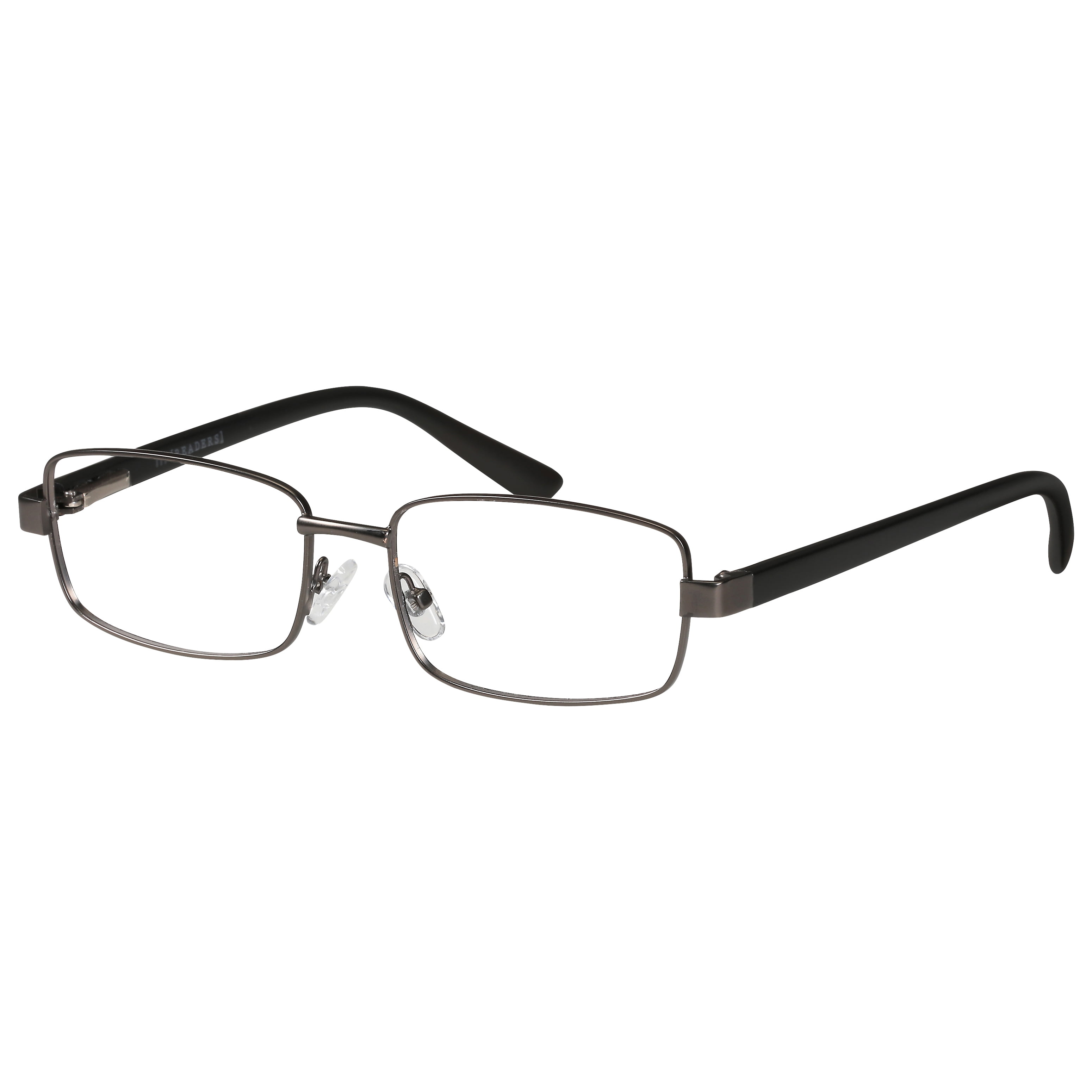 M+ Mens Rectangular Metal Reading Glasses Dgun 1.25 Reed in Gunmetal with Matte Black Temples
