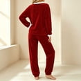 thumbnail image 4 of Naittoop Fleece Pajamas Womens Petite Casual Loose Comfy Thermal Plush Fuzzy Long Sleeve Sleepwear Winter 2 Piece Lounge Sets, 4 of 5