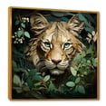 thumbnail image 2 of Designart "Lion in Green Foliage" Animals Framed Wall Art - Traditional Green Lion Entryway Framed Wall Art, 2 of 6
