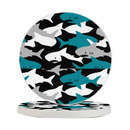 

Circular Drink Coasters Set Camouflage Cute Sharks Beautiful Home Decor Diatomite Heat-Resistant Diatomite Protect Table Countertop