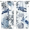 thumbnail image 2 of Sea Turtle Curtains, Coastal Nautical Beach Seaweed Seahorse Starfish Rod Pocket Window Treatments for Bedroom Living Room Bathroom Undersea Animal Blue Ocean Blackout Drapes, 84"x63" Inch, 2 of 5
