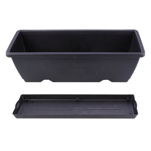 Maceta rectangular de plástico para jardín con orificio de drenaje.