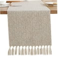 thumbnail image 2 of GlobaShun Table Runner 120 Inches Long, Beige Table Runner, Boho Rustic Table Runner with Tassel, Long Table Runner for Home Dining, Coffee, Tea, Kitchen, Bedroom Dresser., 2 of 7
