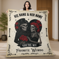 thumbnail image 2 of Personalized Skeleton Couple Floral Heart Quilt Blanket– Gothic Love Quilt “You’re My Favorite Weirdo” - Romantic Skull Lovers Quilt Anniversary, Wedding, Halloween Gift Blanket, 2 of 7