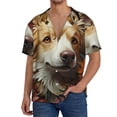 thumbnail image 7 of Lsque Vintage Colorful Flower Puppy print Men's Cuban Collar Short Sleeve Shirt Summer Beachwear Casual Button Down Fashionable Vacation Leisure Shirt-Medium, 7 of 7