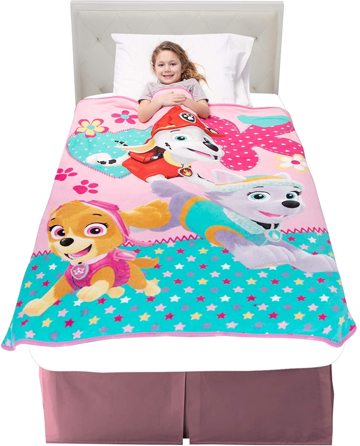 EXTRA LARGE New Girls Paw Patrol Super Soft Pink Fleece Blanket Sofa Bed Throw 