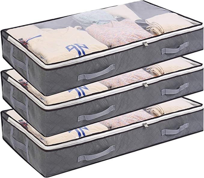 Robust Large Underbed Storage Bags Boxes with Clear Windows SOLEDI Storage Boxes for Clothes 3 Pack Suitable for Seasonal Clothes and Quilt Storage Toys 