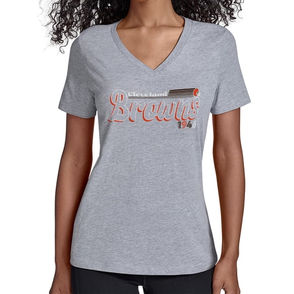 Women's Starter Gray Cleveland Browns Groovy Script V-Neck T-Shirt