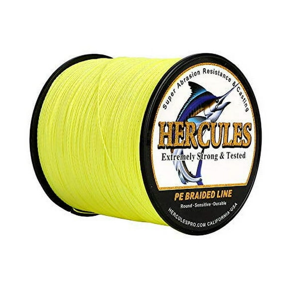 HERCULES Super Strong 500M 547 Yards Braided Fishing Line 90 LB Test for Saltwater Freshwater PE Braid Fish Lines 4 Strands - Fluorescent Yellow, 90LB (40.8KG), 0.50MM