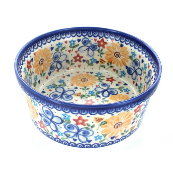 Blue Rose Polish Pottery Butterfly Round Baker