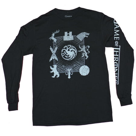Game of Thrones Mens Long Sleeve T-Shirt - 9 Houses Sigil & Word Sleeves (X-Large)